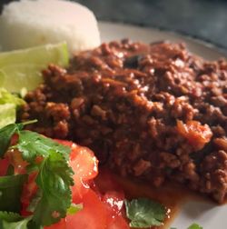 Close-up of meal served in plate