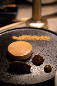 Close-up of chocolate cake on table