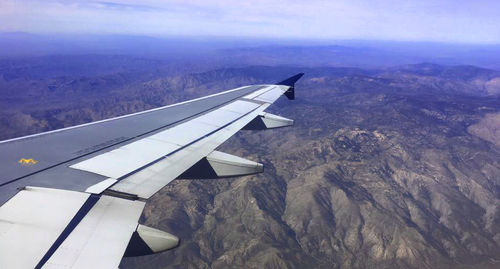 Cropped image of airplane flying over landscape
