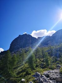 Scenic view of mountains against clear blue sky