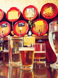 Full frame shot of wine glasses on table