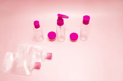 High angle view of medicines on white background