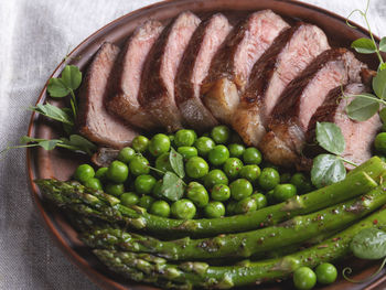 High angle view of food in plate