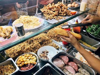 High angle view of food for sale at market stall