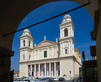 Low angle view of cathedral against blue sky