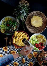 High angle view of food on table