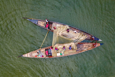 High angle view of boat in sea