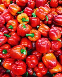 High angle view of red bell peppers for sale in market