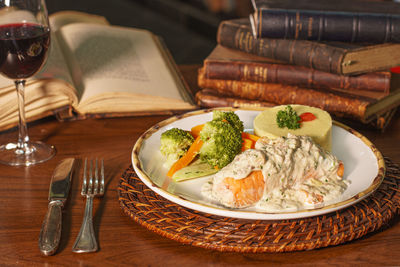 High angle view of food on table