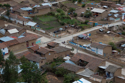 High angle view of houses in town