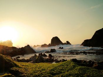 Scenic view of sea at sunset