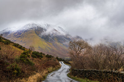 Road amidst trees against sky