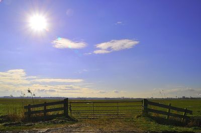 Scenic view of grassy field against sky