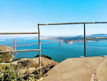 Scenic view of sea against clear blue sky