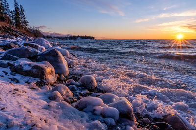 Scenic view of sea against sky during sunset