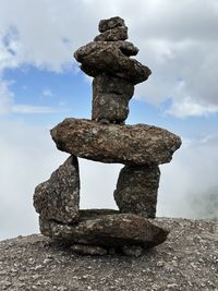 Stone statues against sky