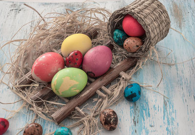 High angle view of easter eggs on table