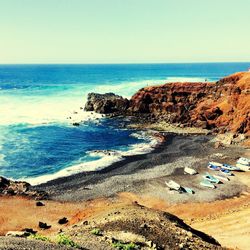 Scenic view of sea against clear sky