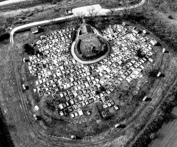 High angle view of old metal container