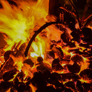 Close-up of bonfire at night