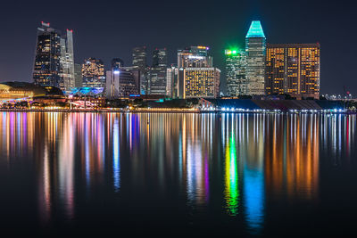 Illuminated buildings in city at night