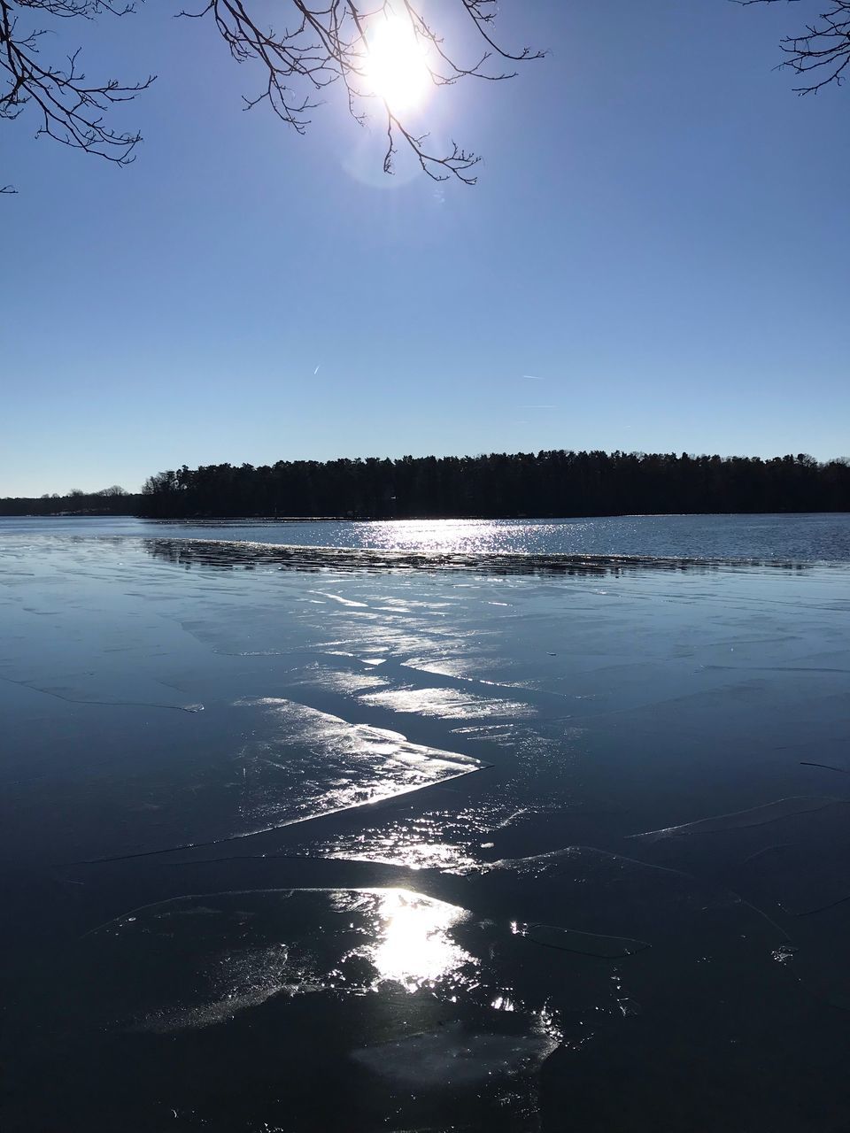 SCENIC VIEW OF LAKE AGAINST BRIGHT SKY