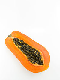 Close-up of orange slice against white background