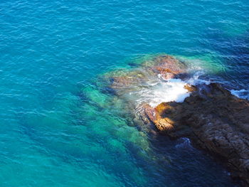 High angle view of rocky shore and sea