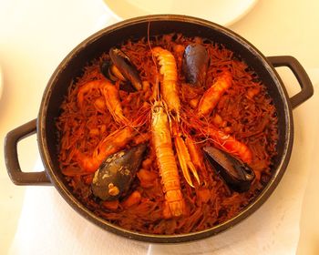 High angle view of food in bowl on table