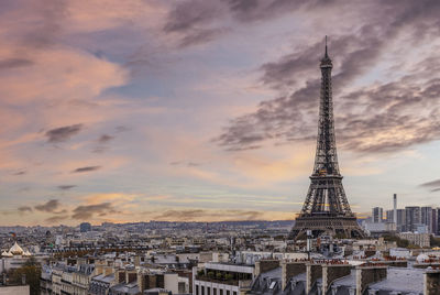 High angle view of cityscape against sky during sunset