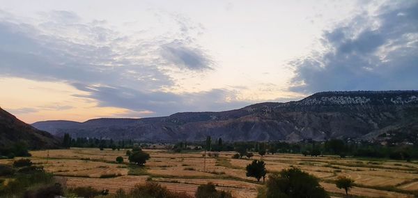 Scenic view of landscape against sky during sunset