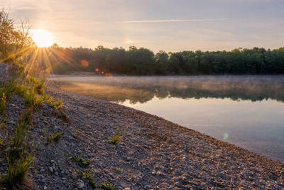 Scenic view of lake against sky during sunset