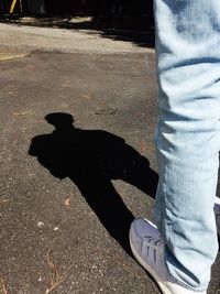 Shadow of people walking on road