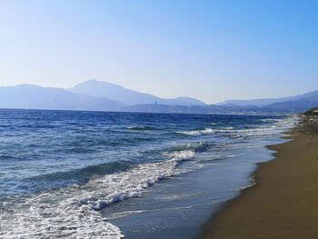 Scenic view of sea against clear sky