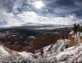 Scenic view of snowcapped mountains against sky