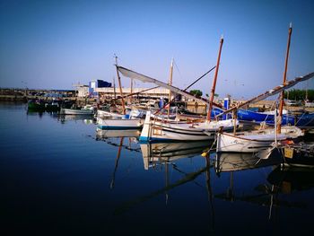 Boats moored in harbor