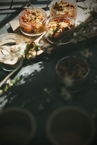 High angle view of food on table