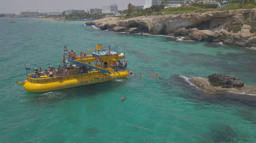 High angle view of boats in sea