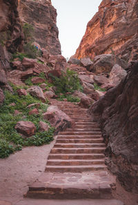 Low angle view of steps leading towards mountain