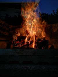 Close-up of bonfire at night