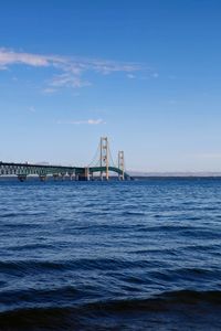 View of suspension bridge over sea