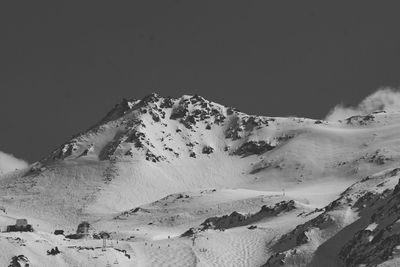 Scenic view of snowcapped mountains against clear sky