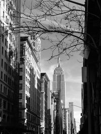 Low angle view of buildings in city against sky empire state building on fifth avenue in new york ci