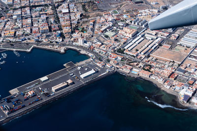 High angle view of buildings in city