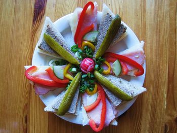 High angle view of food on table