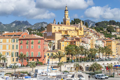  the historic center of menton with the beautiful basilica and colorful houses