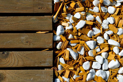 Directly above shot of leaves on wood