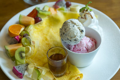 Close-up of breakfast served on table