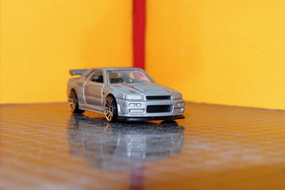 Close-up of toy car on table