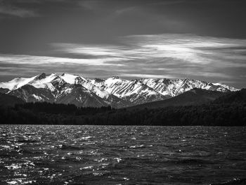 Scenic view of snowcapped mountains against sky